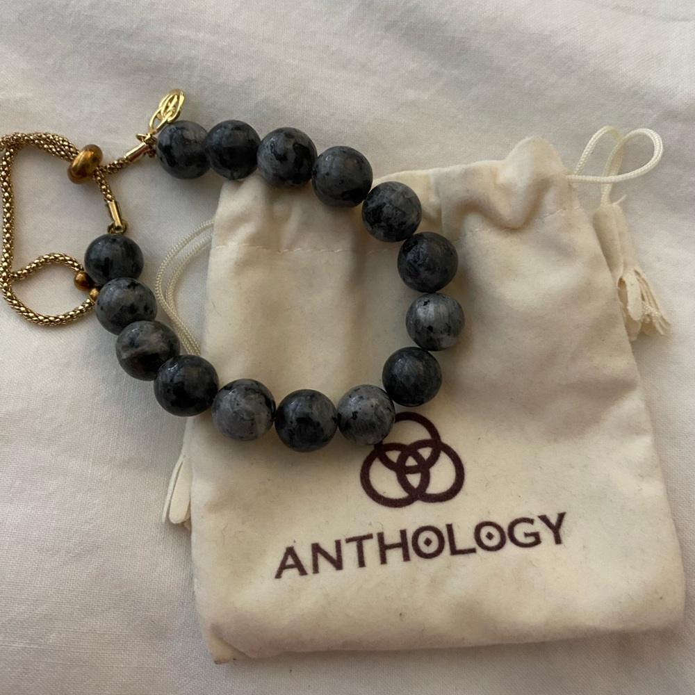 Anthology beaded bracelet with gold hardware.